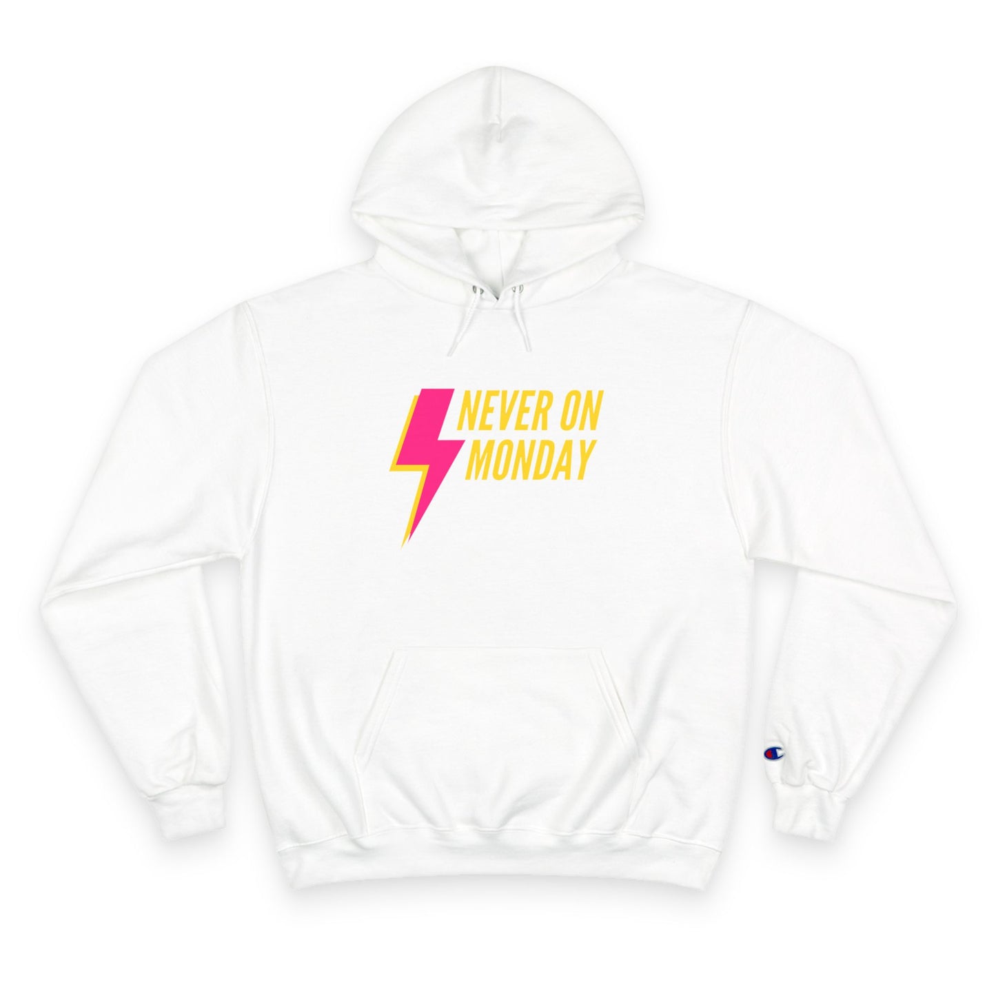 Unisex Champion Hoodie Never on Monday Lightning Bolt