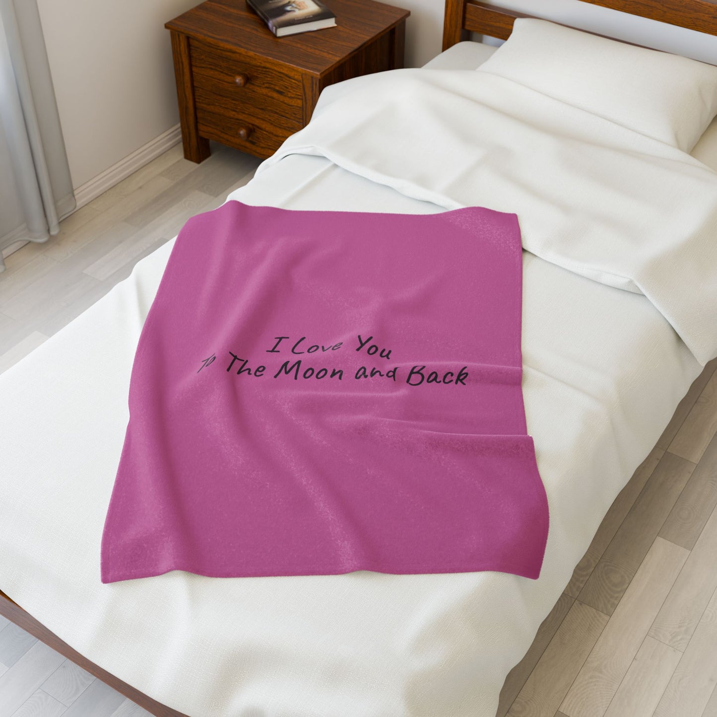 Velveteen Plush Blanket - Pink Sweet I Love You to The Moon and Back