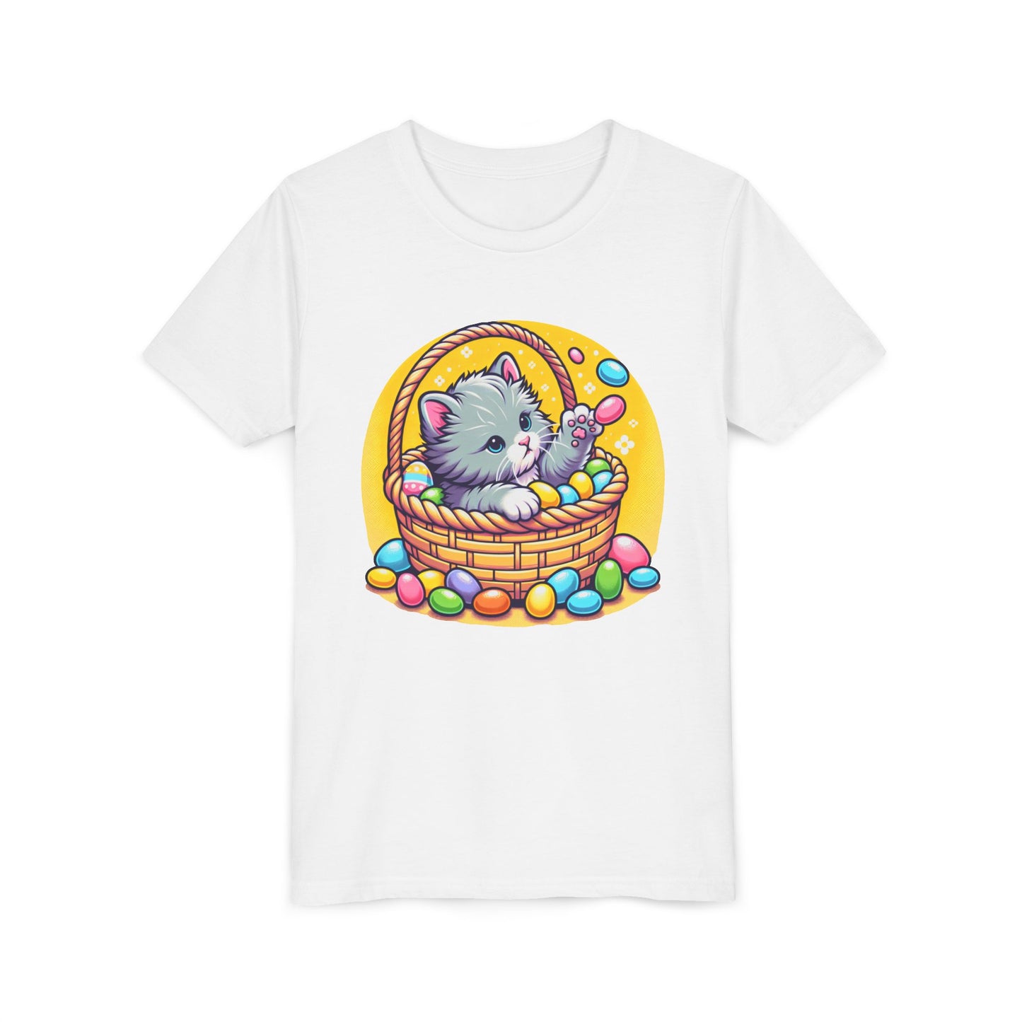 Cute Easter Kitten Youth Short Sleeve Tee - Fun Spring T-Shirt for Kids