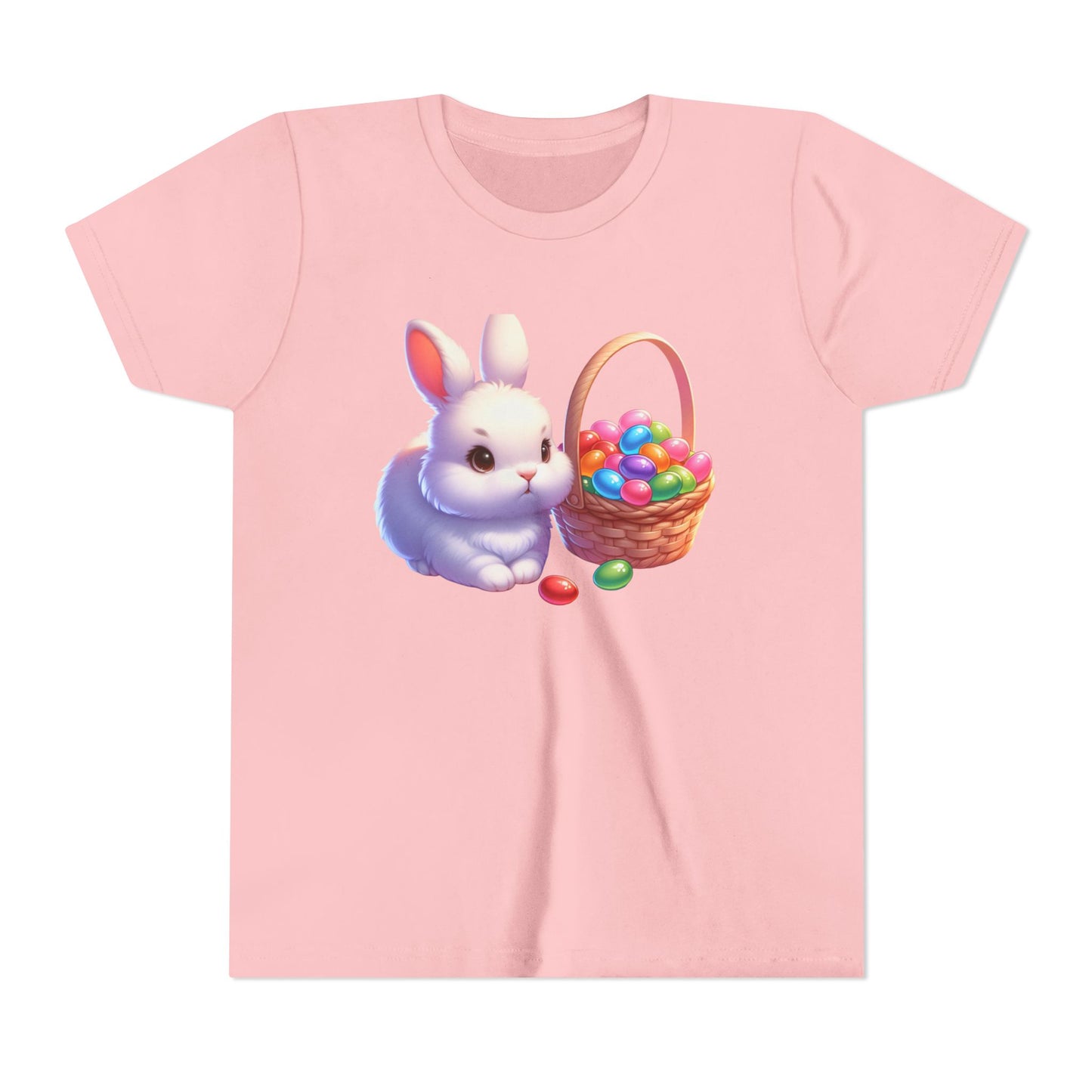 Adorable Easter Bunny Youth Short Sleeve Tee - Cute Bunny with Egg Basket Design