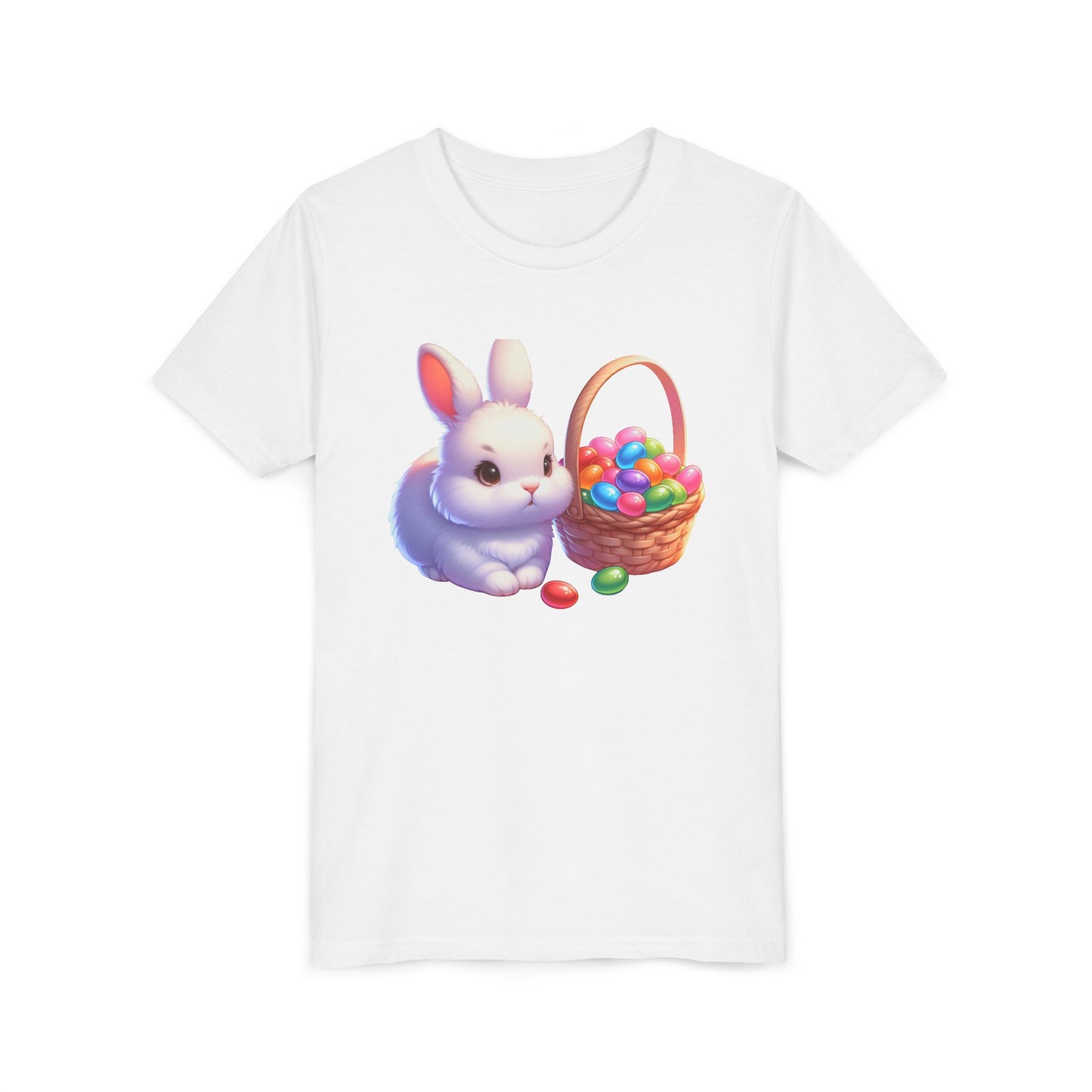 Adorable Easter Bunny Youth Short Sleeve Tee - Cute Bunny with Egg Basket Design