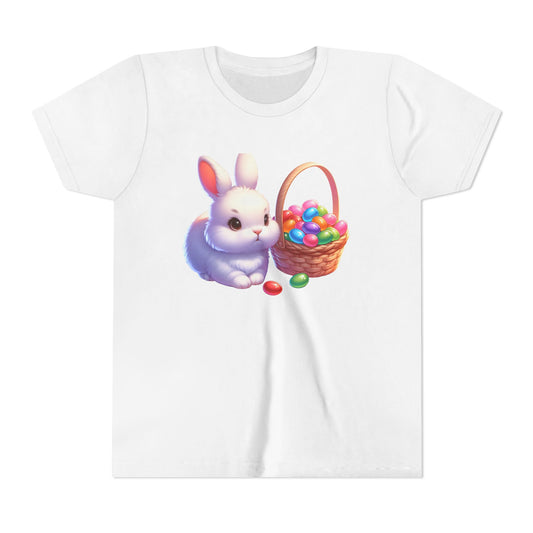 Adorable Easter Bunny Youth Short Sleeve Tee - Cute Bunny with Egg Basket Design