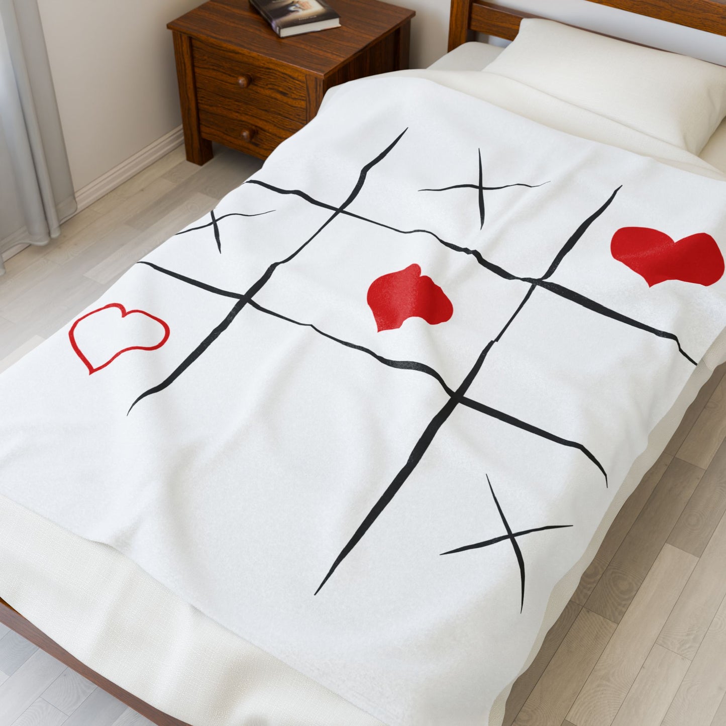 Velveteen Plush Blanket - Hearts and Cross Design