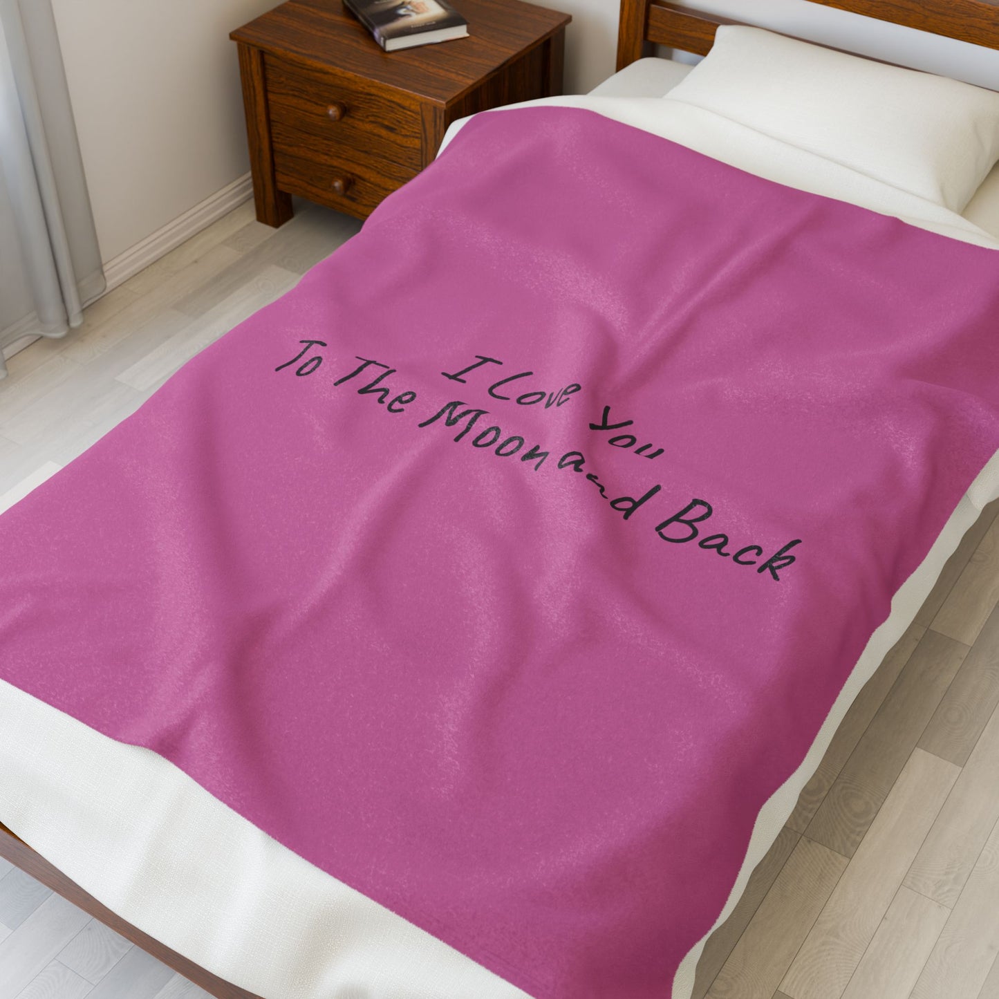 Velveteen Plush Blanket - Pink Sweet I Love You to The Moon and Back