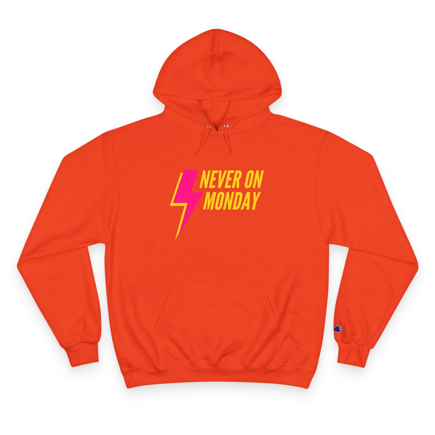 Unisex Champion Hoodie Never on Monday Lightning Bolt