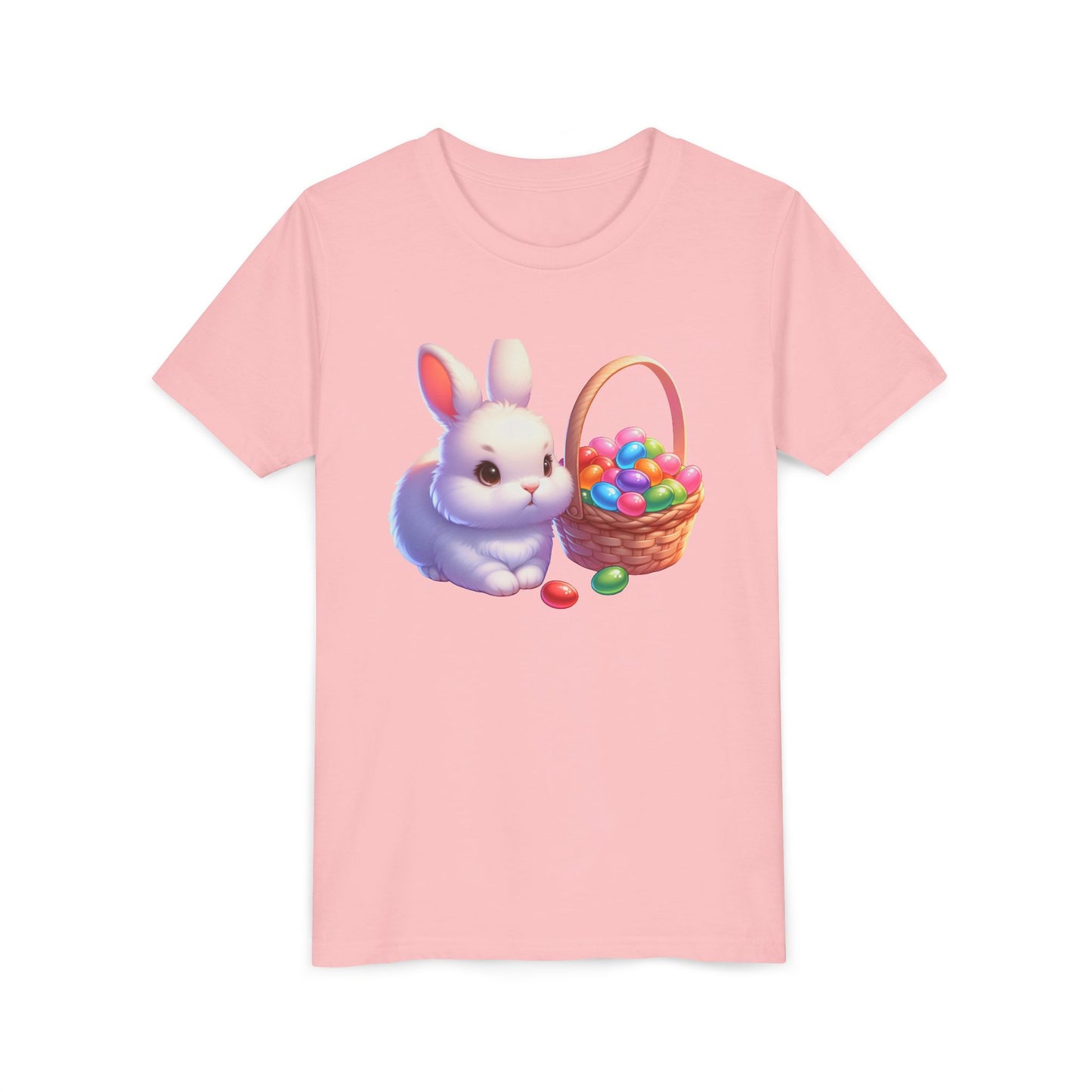 Adorable Easter Bunny Youth Short Sleeve Tee - Cute Bunny with Egg Basket Design