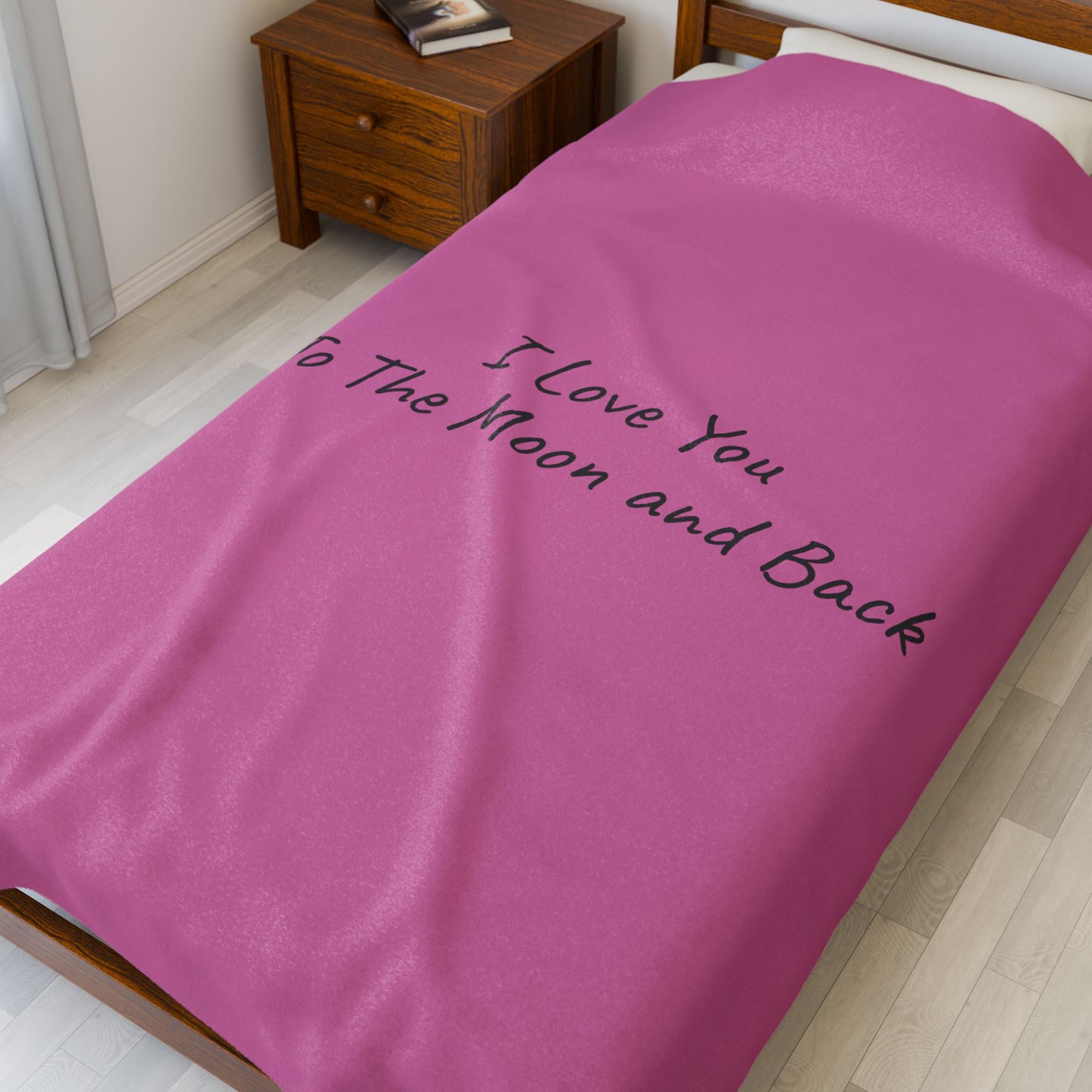 Velveteen Plush Blanket - Pink Sweet I Love You to The Moon and Back