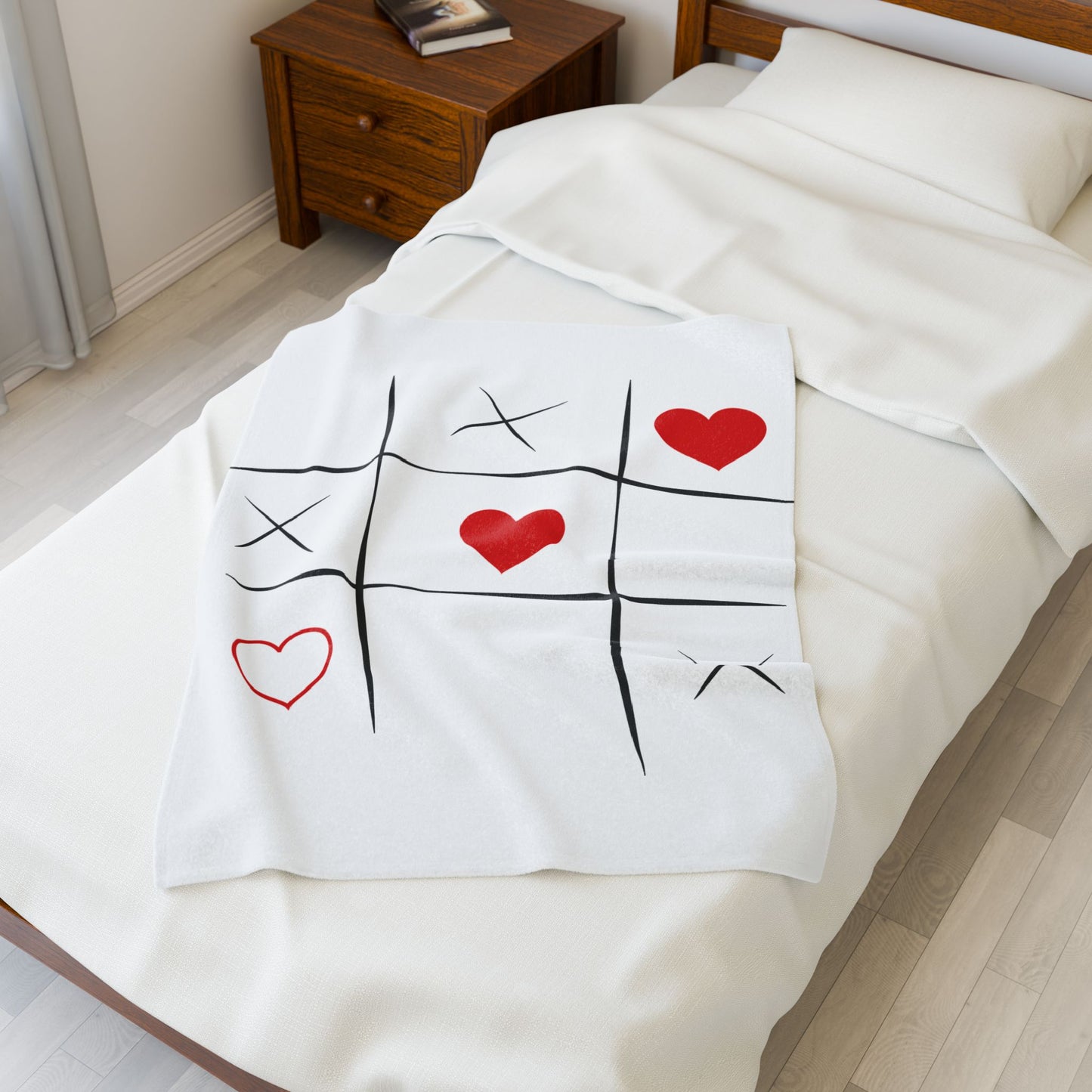 Velveteen Plush Blanket - Hearts and Cross Design