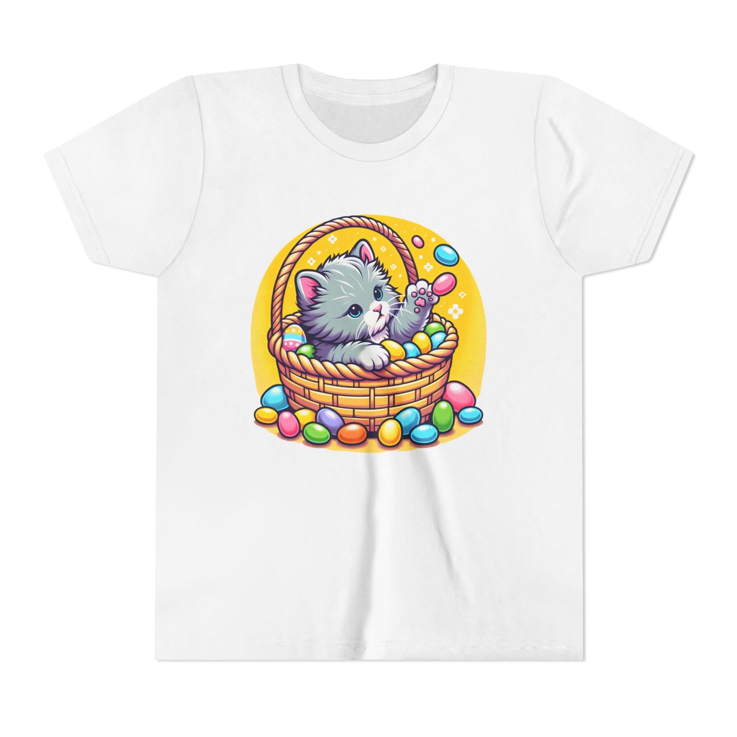 Cute Easter Kitten Youth Short Sleeve Tee - Fun Spring T-Shirt for Kids