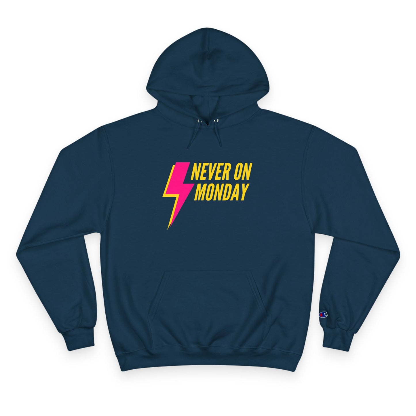 Unisex Champion Hoodie Never on Monday Lightning Bolt